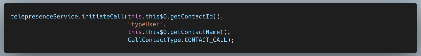 Figure 20: Invoking initiateCall() from Contact Details → Contact Call