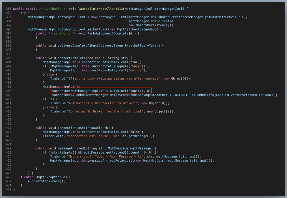 Figure 48: MqttManagerImpl.lambda$initMqttClient$13()