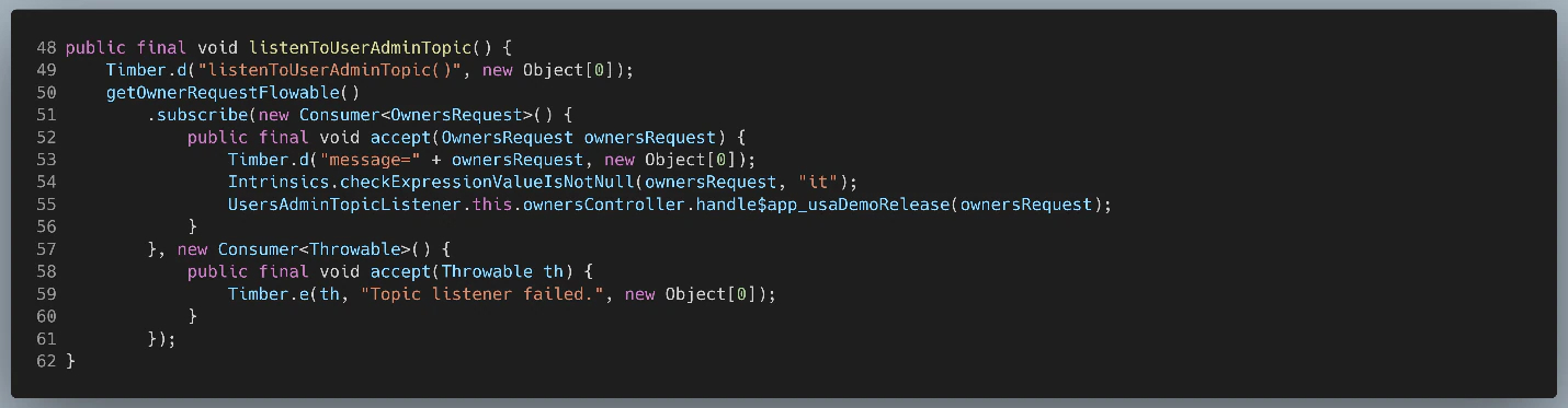 Figure 63: UsersAdminTopicListener.listenToUserAdminTopic()