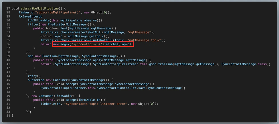 Figure 67: SyncContactsTopicListener.subscribeMqttPipeline()