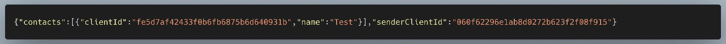 Figure 70: Our custom SyncContactsMessage in JSON format