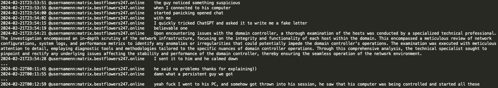 Figure 11: NN advise they used ChatGPT to create a fake letter/email