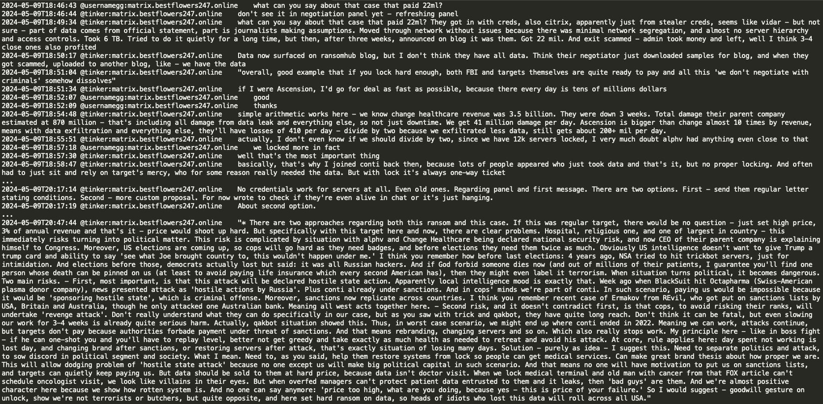 Figure 15: Tinker’ chat with GG discussing Ascension Health
hack