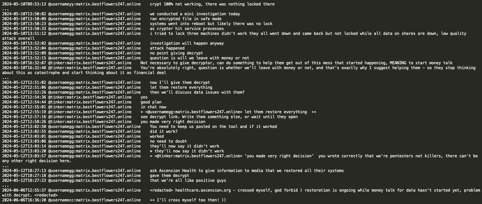 Figure 16: Tinker advised GG there was no ‘lock’ in Ascension attack
due to crypting issues