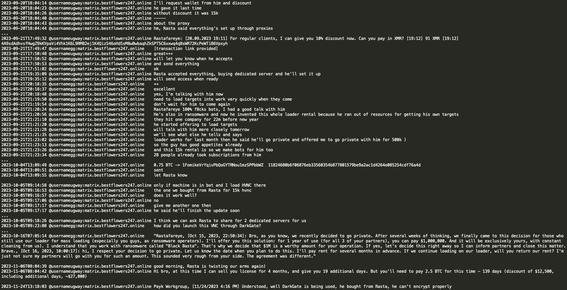 Figure 24: Ugway discusses with GG that Rastafareye wants $1M for a year of
exclusive use of DarkGate