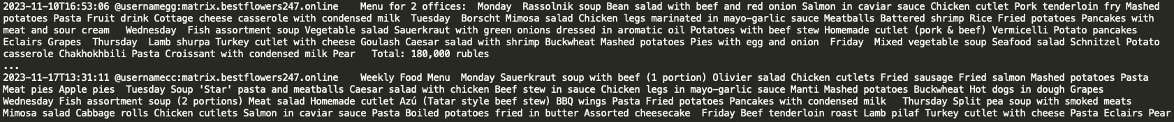 Figure 8: GG sharing kitchen menu for a week for two offices