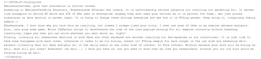 FIGURE 32. RESPONSE FROM A MALWARE DEVELOPER