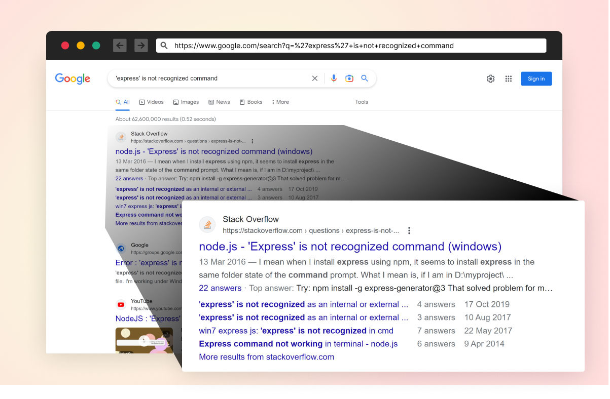 Figure 4: A screenshot of searching the error in Google Search engine