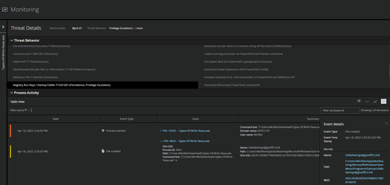 Trellix EDR noting the creation of an LNK file in the Startup Folder to establish persistence on the infected endpoint