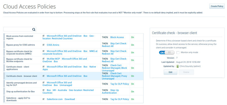 Cloud Access Policies to set rules and reactions for accessing your cloud environment