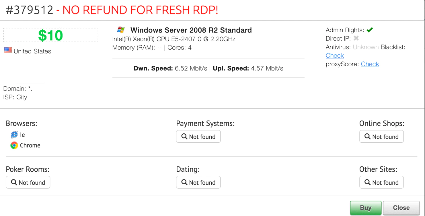 RDP access offered for sale.