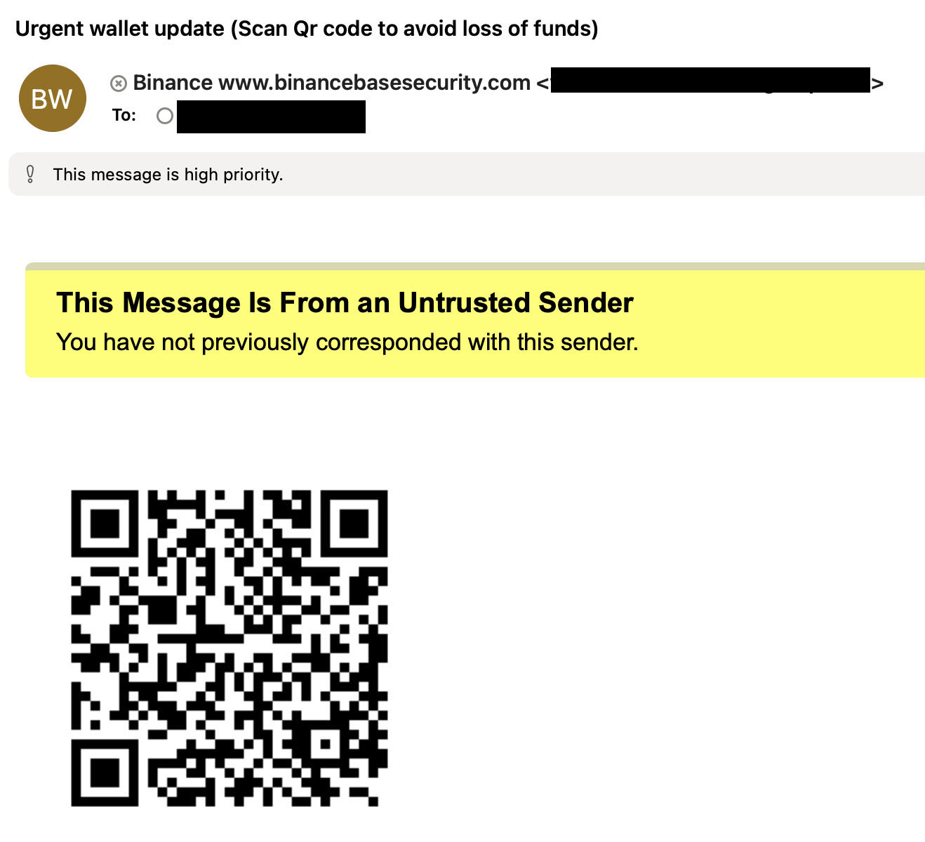 Figure 15: Binance Impersonation Quishing